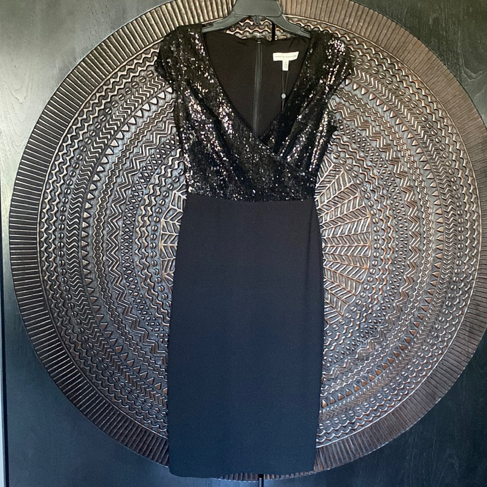 NEW Dress the Population Jaleah black sequin dress midi XS